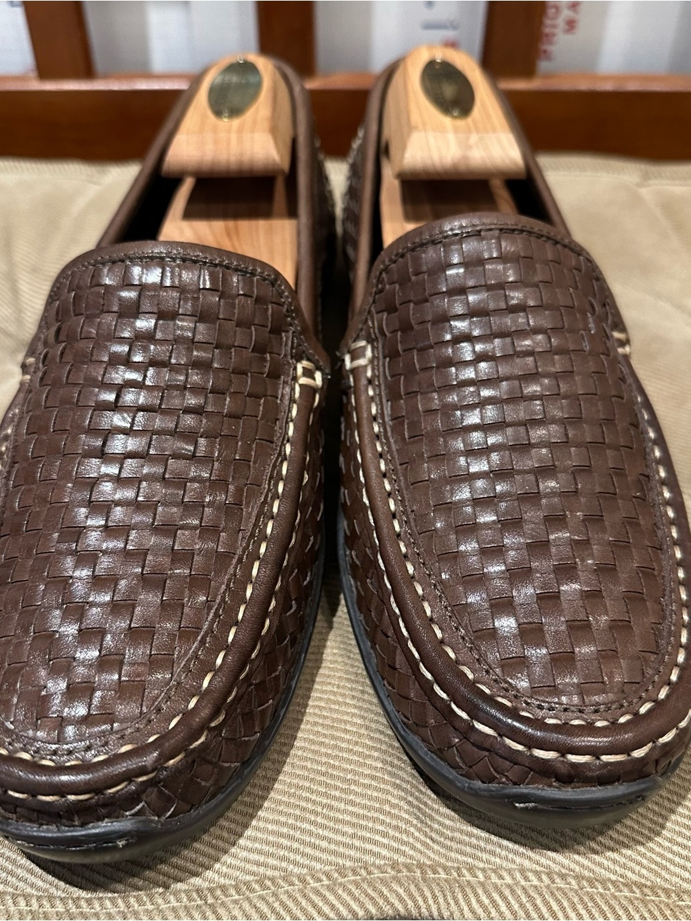 Tommy Bahama Men's Brown Woven Leather Slip-On Loafers - Picture 2 of 15